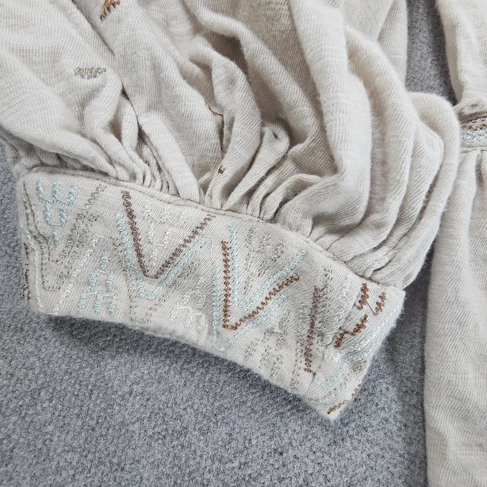 Free People Women's Much Love Top Boho Long‎ Sleeve Embroider Design Sz Medium